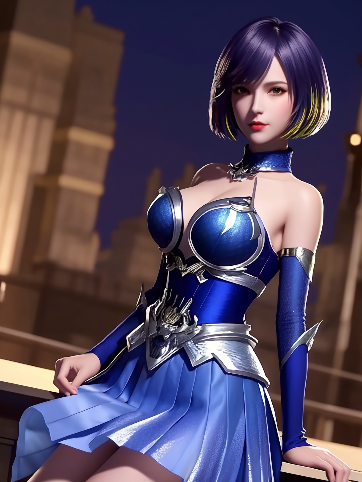00058-2725098612-1girl,mature female,cityscape,night,looking at viewer,short hair,skirt,detached sleeves,metal trim,bare shoulders,collar,bare le.png